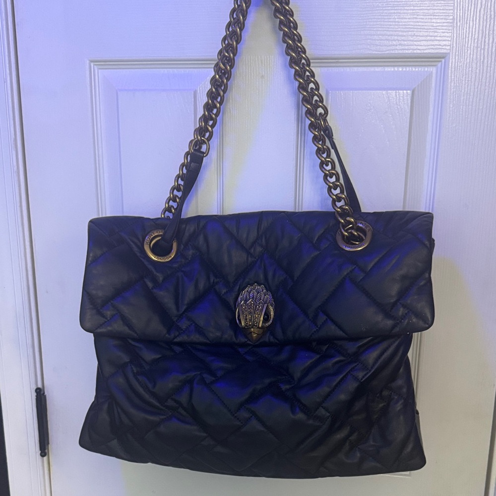 Kurt Geiger Black Quilted Shoulder Bag with Gold Chain